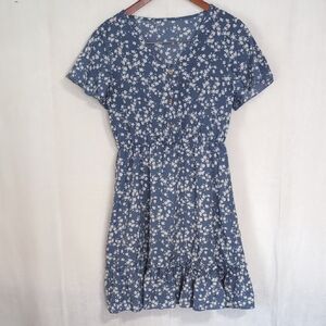Unbranded Slate Blue Microfloral Mini Dress Size Medium